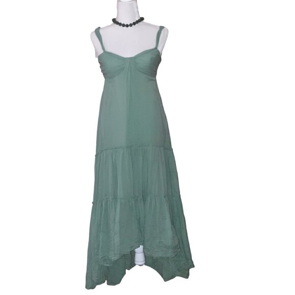 Diane von Furstenberg High Low Tiered Cotton Light Jade Maxi Dress Size 2 - Picture 1 of 5